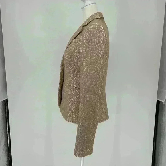 Calvin Klein Womens Blazer Size 4 Beige White Single Breasted Lace Overlay‎ - Picture 4 of 11